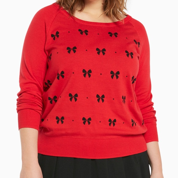 Torrid Retro Red Black Bow Sweater 1X NWT - Picture 4 of 5